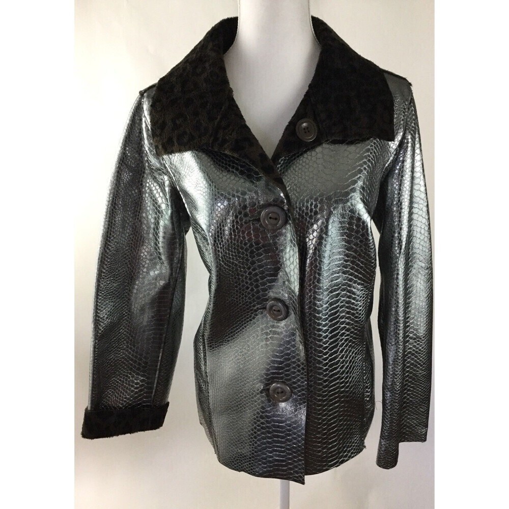 ERIN LONDON Jacket Blazer Reversible leopard fur & Silver Metallic Size Medium M